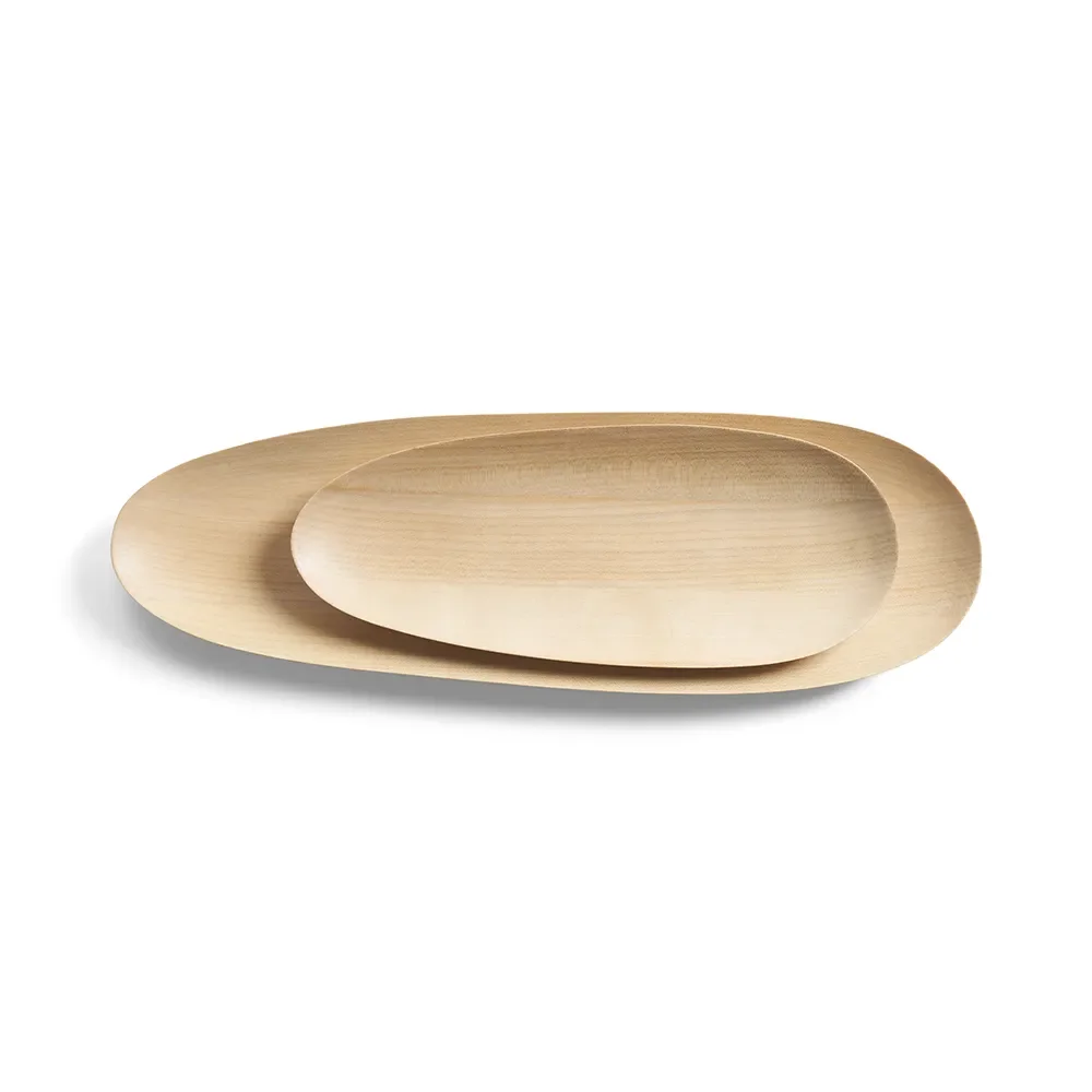  Thin oval trays lacquered maple-set of 2