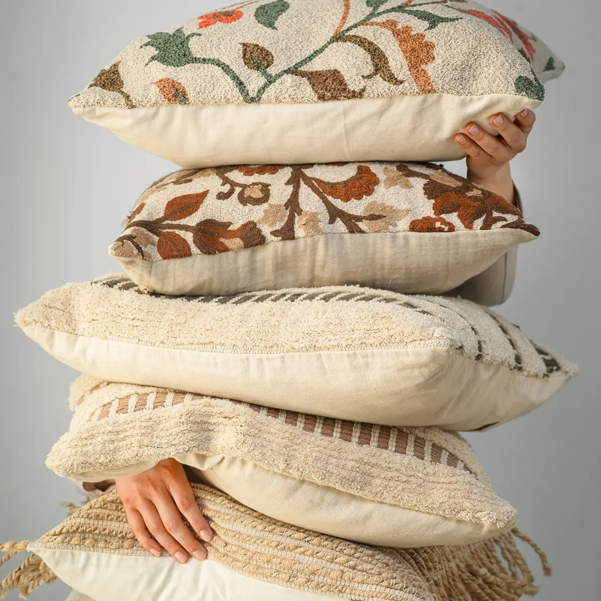 AGNES Cushion cover Brown/white 