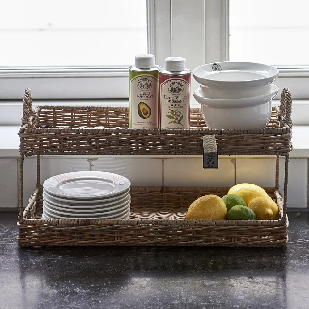 Handmade Storage Tray in cane Ma Maison (2 tiers) L