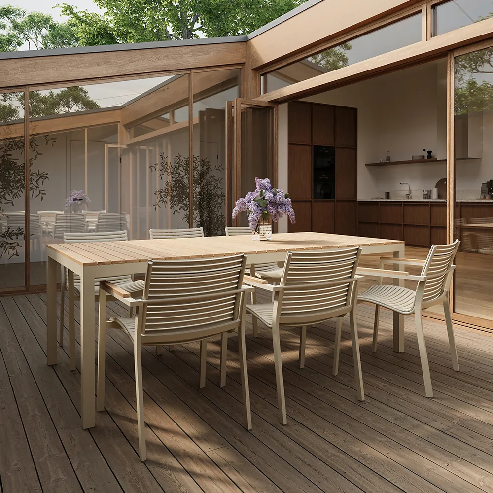 Mood Extreme dining table 100x208 cm sandy grey / teak