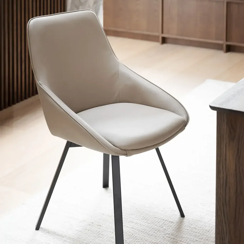 Alison dining chair beige leather/black metal legs