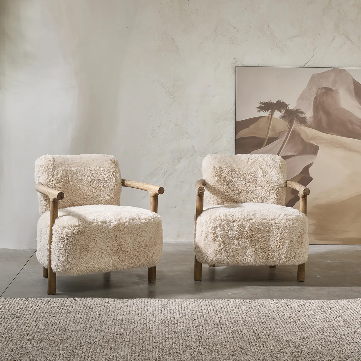 Ash Wood Armchair Glenn Cloud Fur Off White