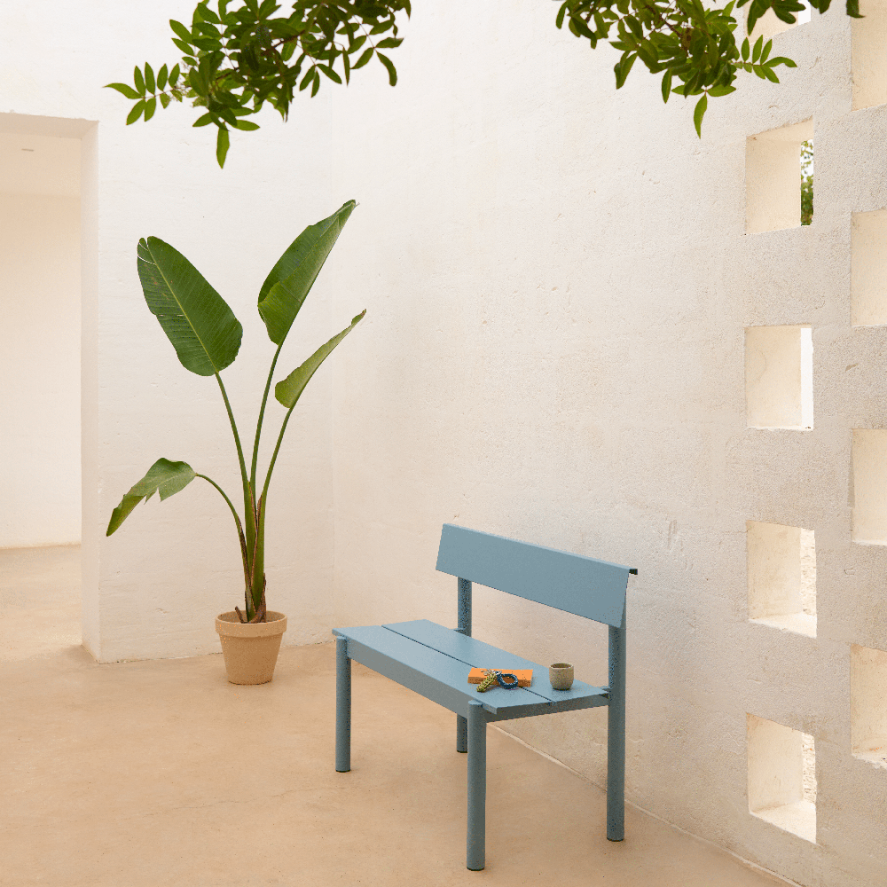 Straight steel bench 110cm Linear Steel Pale Blue