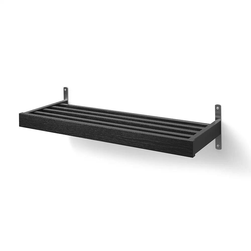Nadja Shoe shelf 80 cm wall mounted Black stained Oak/Sanded steel