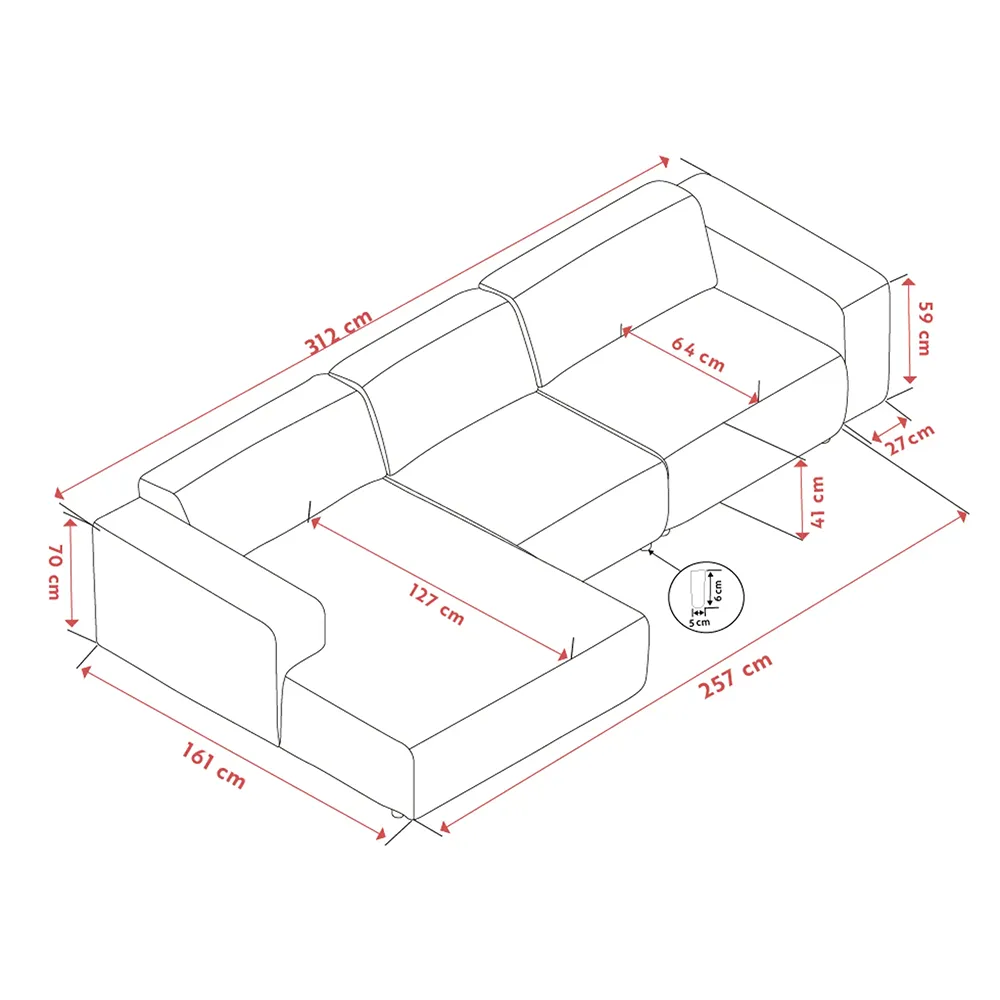 Willard sofa 4-seater sofa chaise longue left fabric Alice light beige