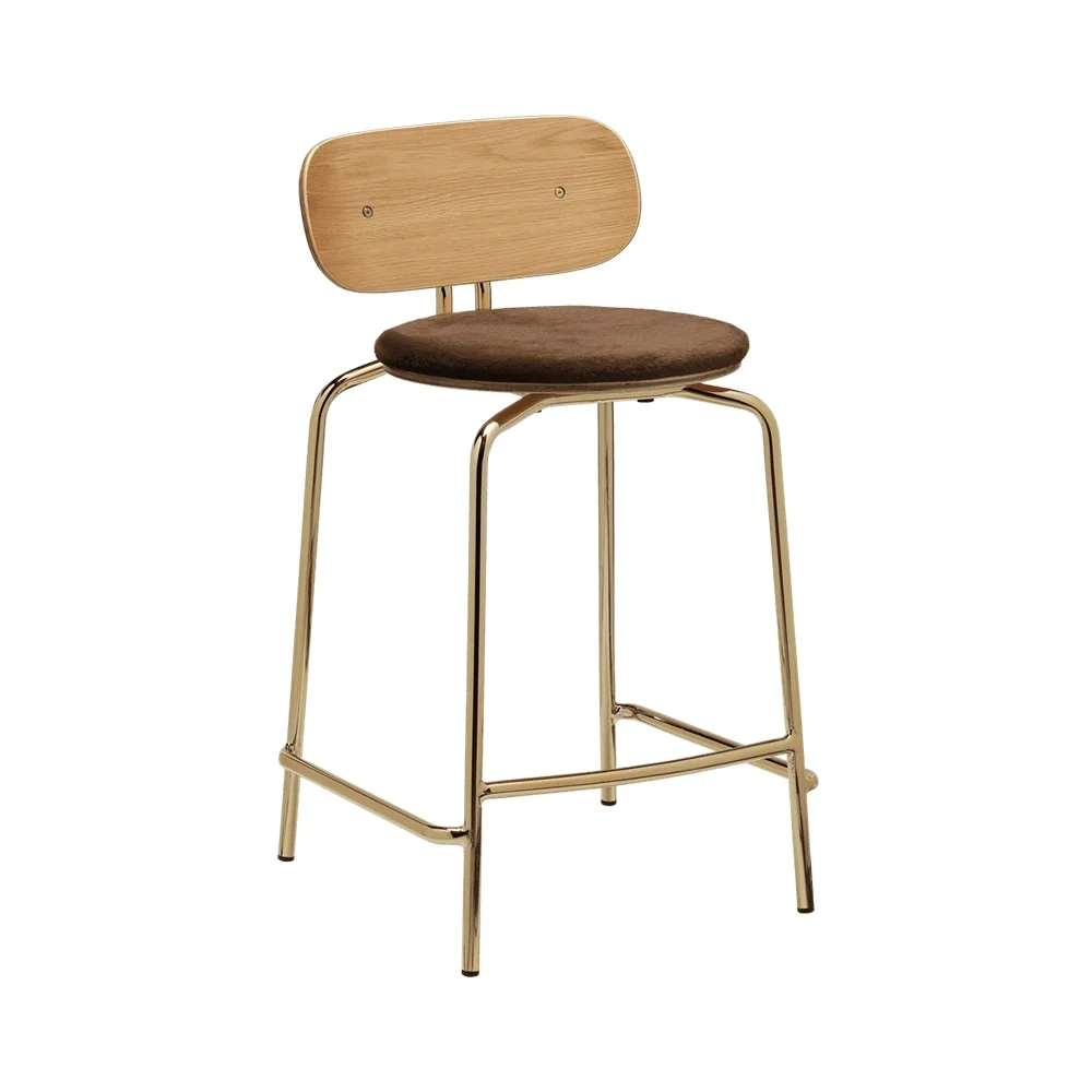 Curious Low Bar Stool Oak/Brass Teddy Brown