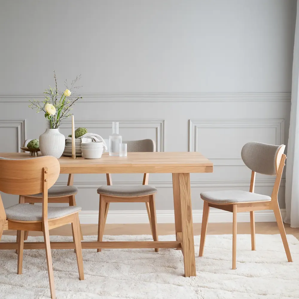 Kato dining chair lacquered oak/gray-beige fabric