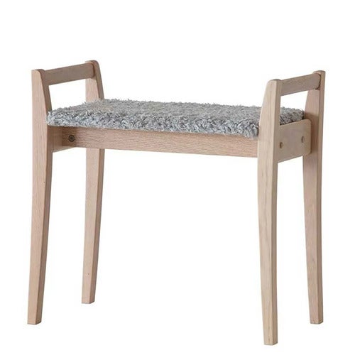 Meja Stool White oiled Oak/Sheepskin look Light grey