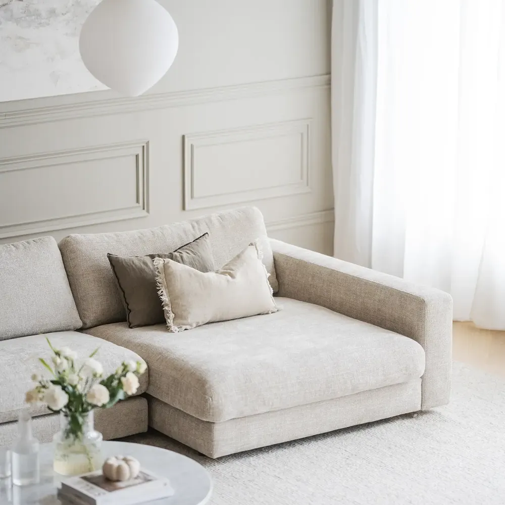 Duncan chaise longue right fabric Robin light gray