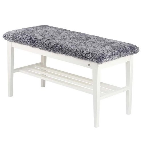 Nadja Bench White lacquered Birch/Sheepskin light grey