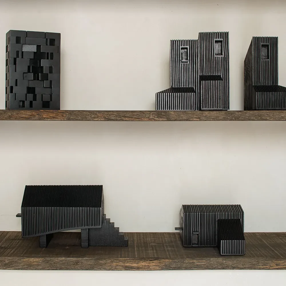 Urban house sculpture blackvarnished mahogany