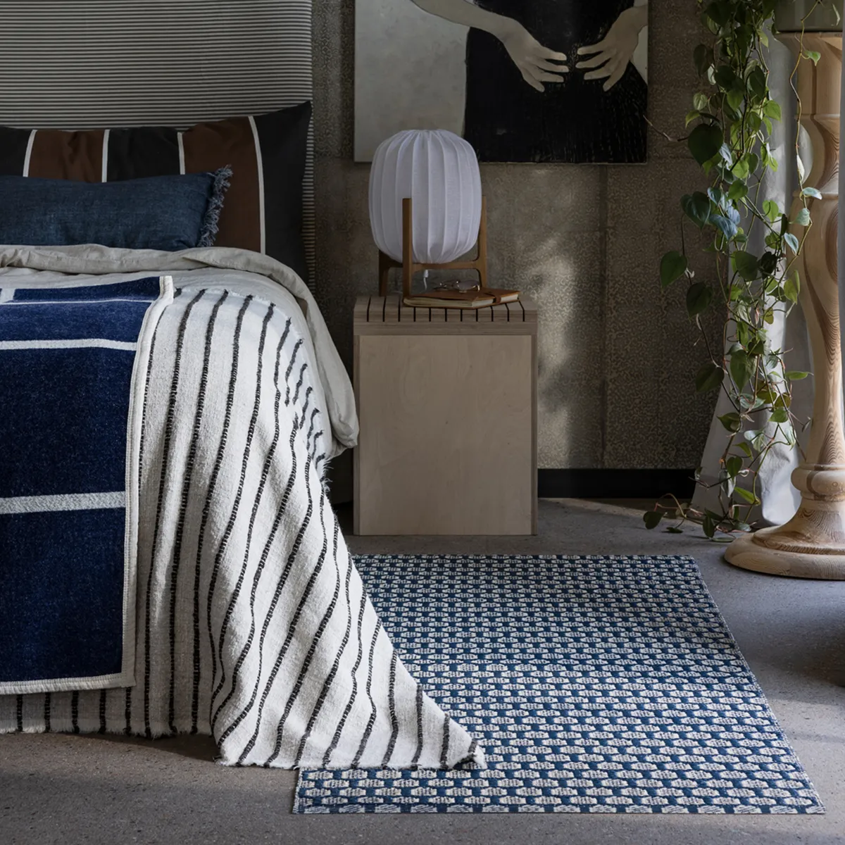 Reversible Plastic Rug MIMI Ocean Blue/Cream 70x300 cm