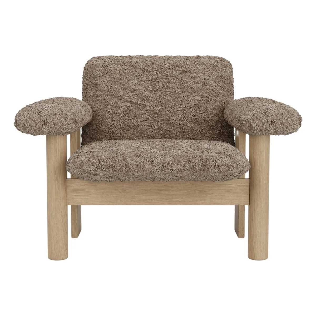 Brasilia Lounge Chair Fully Upholstered Low Back Four-Leg Base Solid Oak Natural, Sheepskin Nevotex Sahara