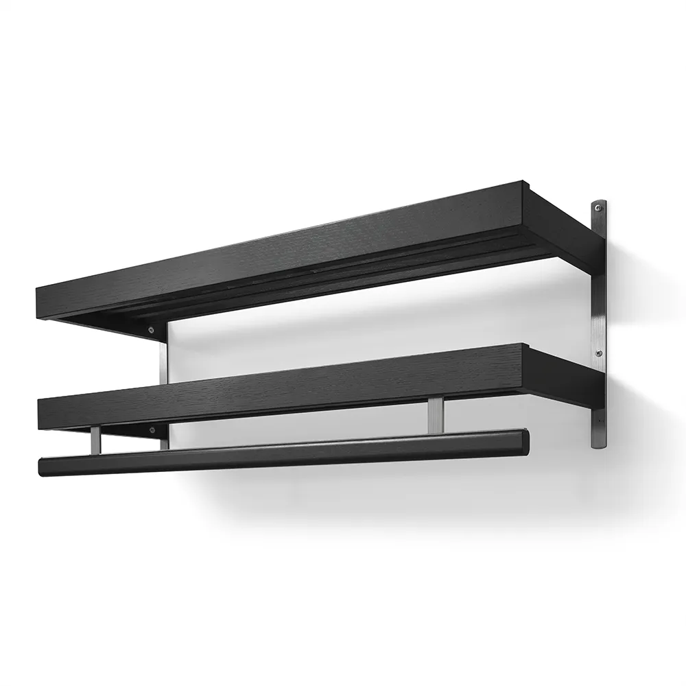 Nadja Hat shelf 100 cm 2 levels Black stained Oak/Ground steel