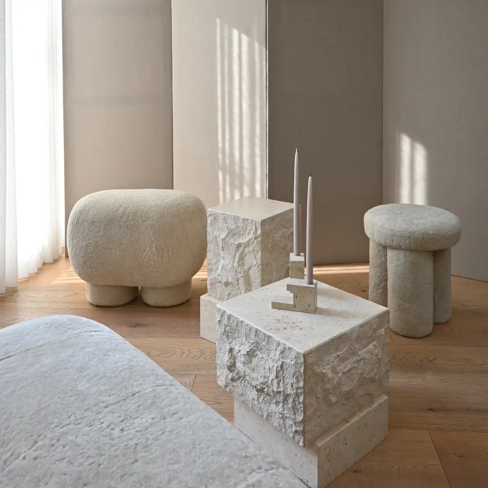 Temple Coffee Table, Tall - Limestone