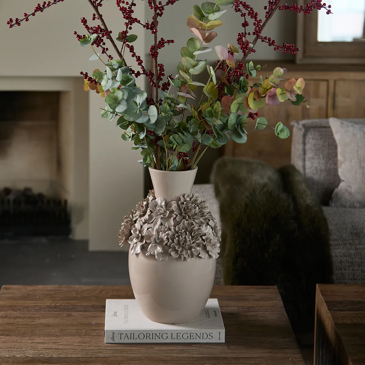 Handmade Vase Blossom Long H45 cm Flax
