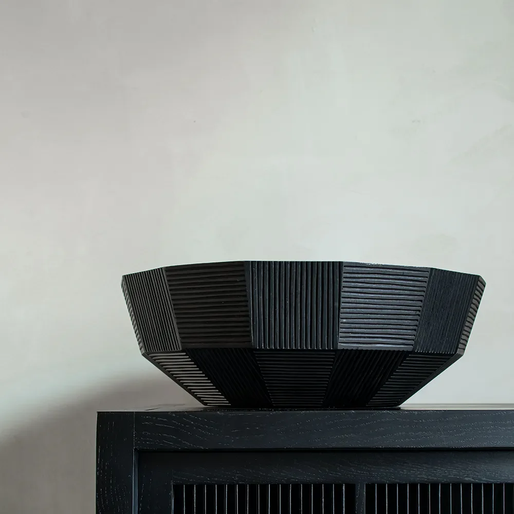Striped bowl black lacquered mahogany