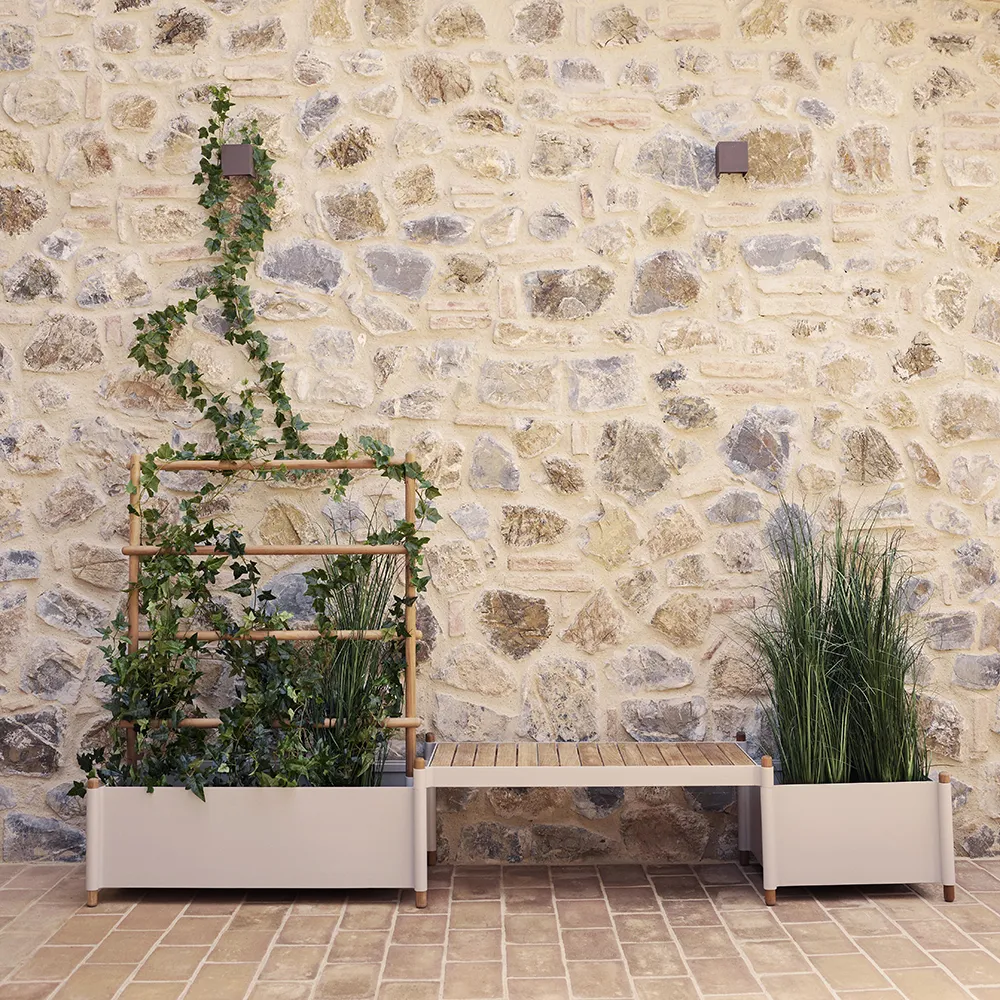 Sticks planter w/bench Teak/Sand