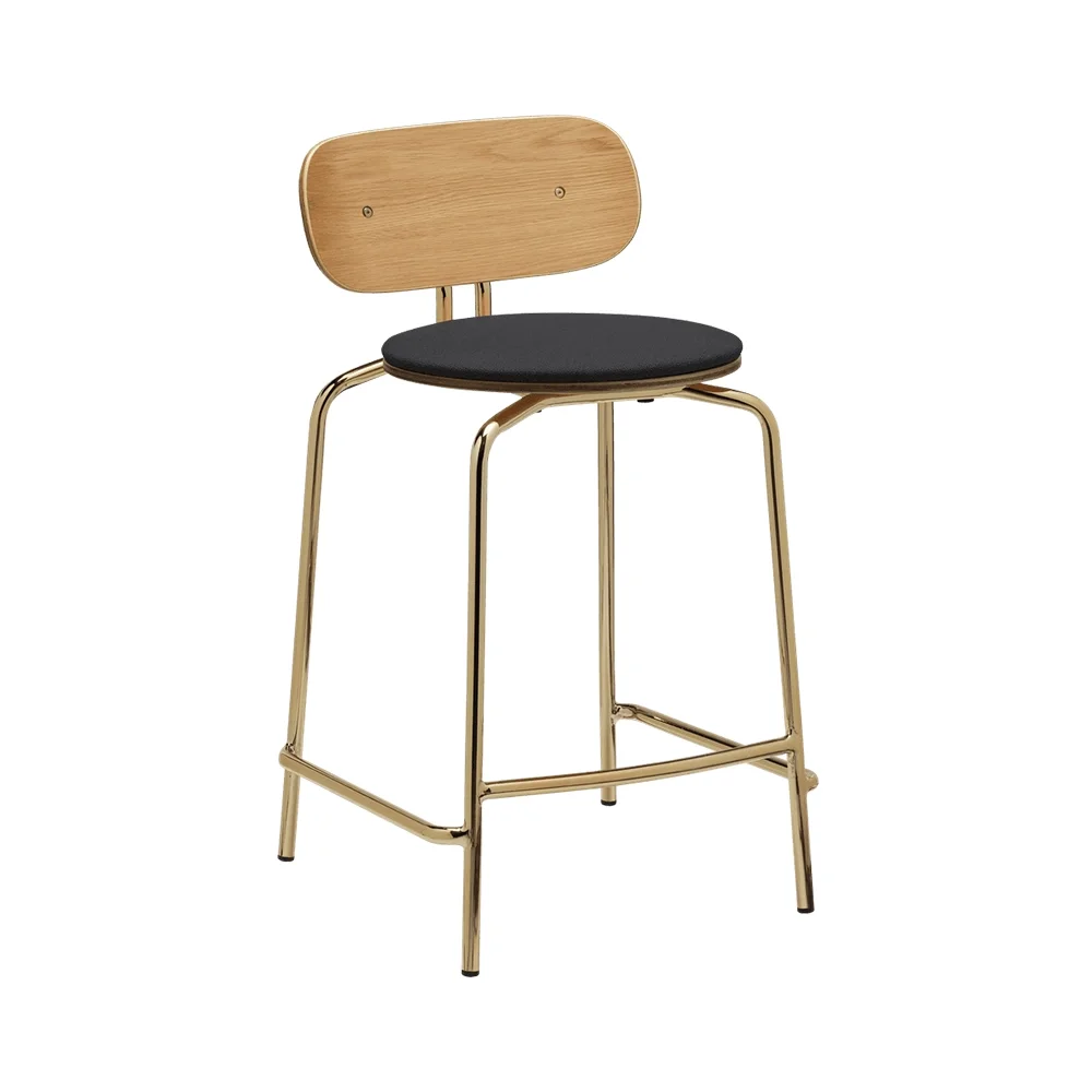 Curious Low Bar Stool Oak/Brass Shadow