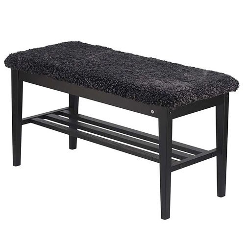 Nadja Bench Black stained Oak/Sheepskin dark grey