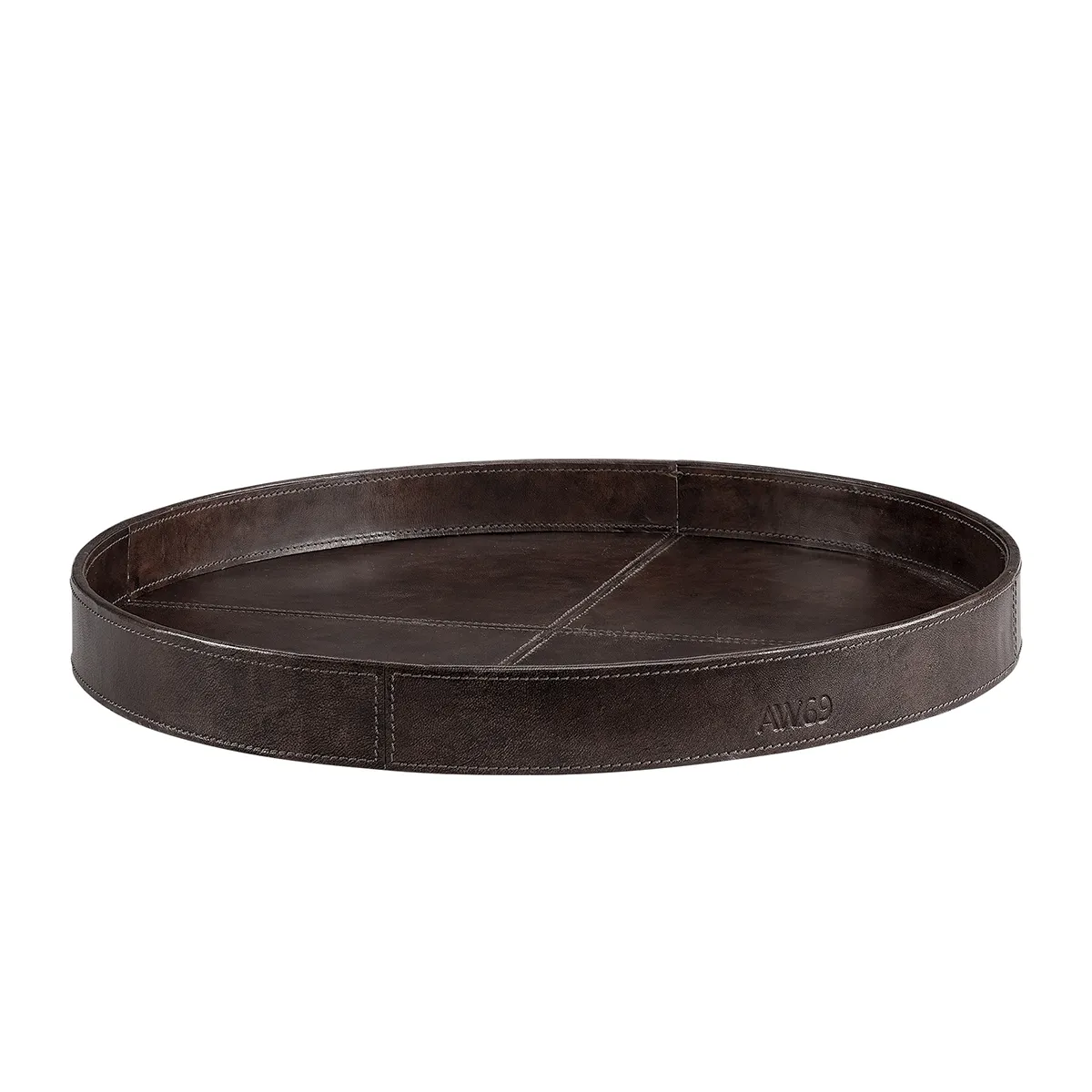 Round Leather Tray Mendoza Deep brown
