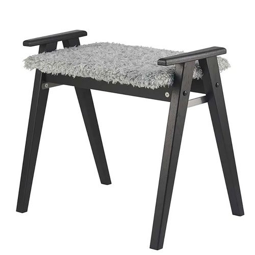 Alme Stool Black stained Oak/Sheepskin look light grey