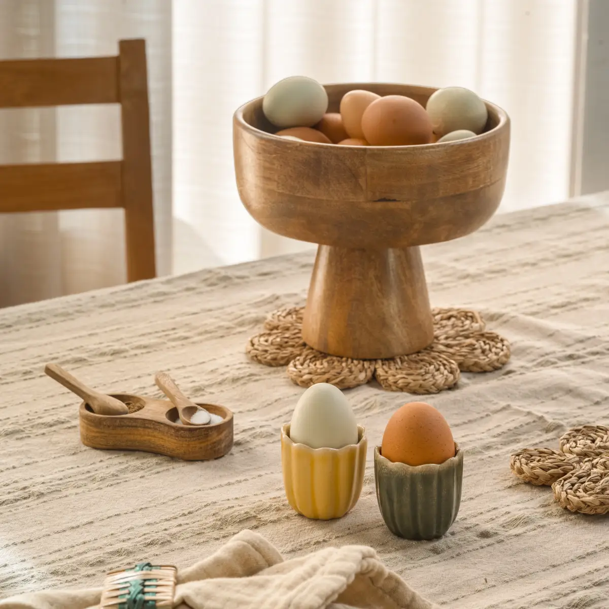 Footed Bowl in Mango Wood Nico Natural
