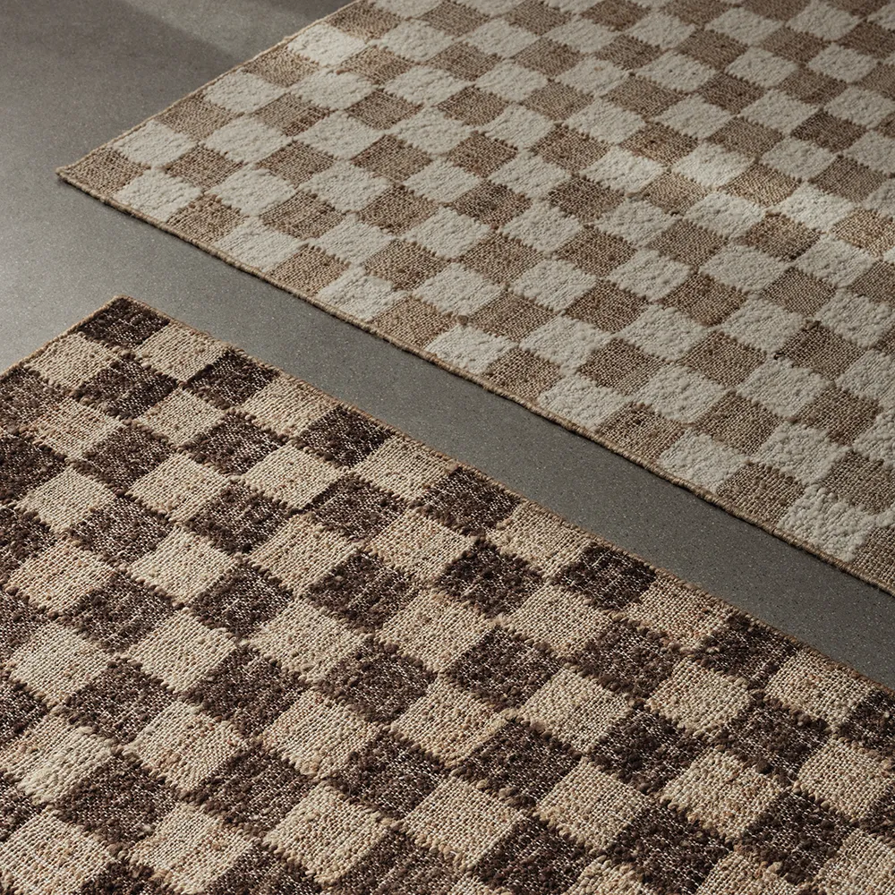 Handwoven Wool Rug Check 200x300 cm Coffee