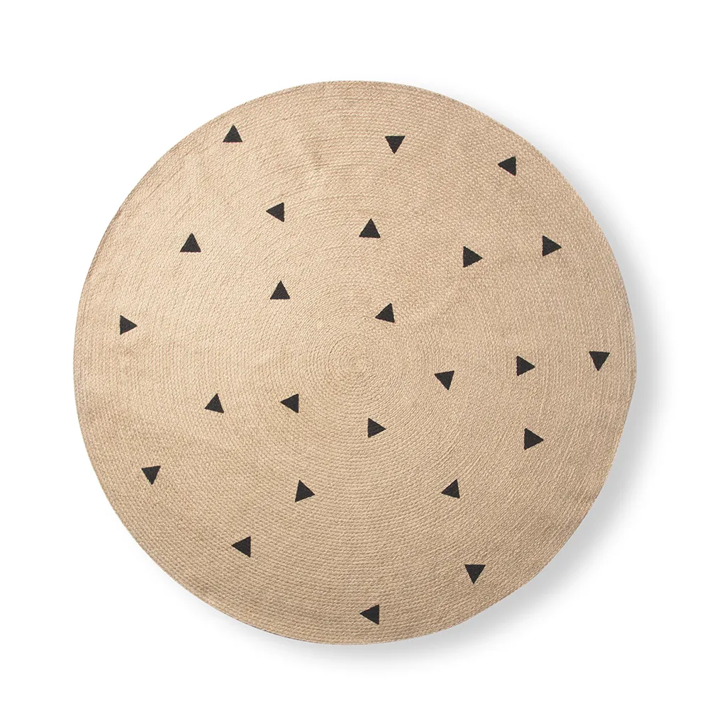 Round Jute Rug with Black Triangles Large