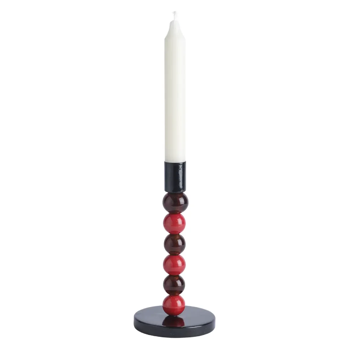 Candle Holder in Iron and Glass Beads Isabelle H:18,5 cm Red/Brown