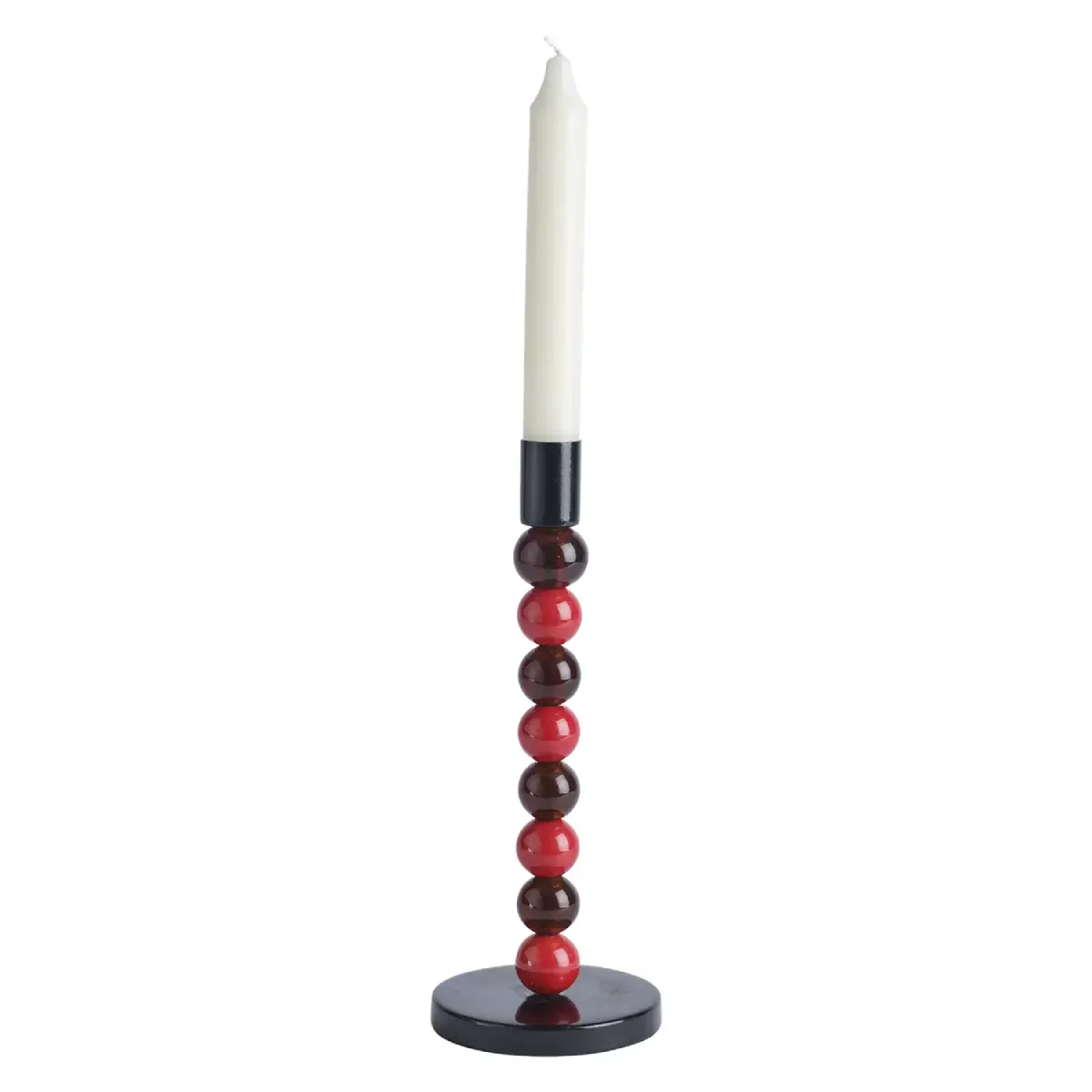 Candle Holder in Iron and Glass Beads Isabelle H:23 cm Red/Brown