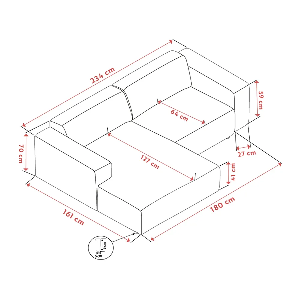 Willard sofa 3-seater sofa chaise longue left fabric Alice light beige