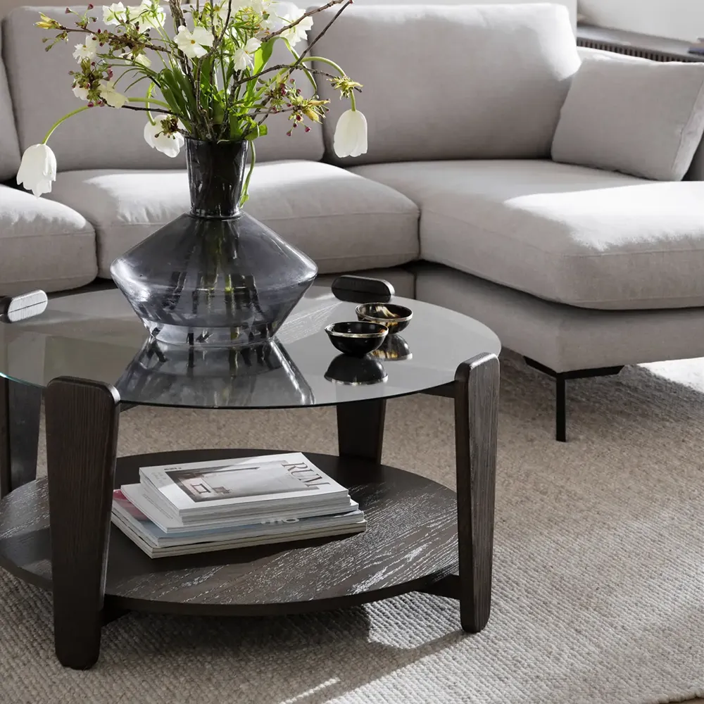 Arran coffee table Ø93 brown oak/glass