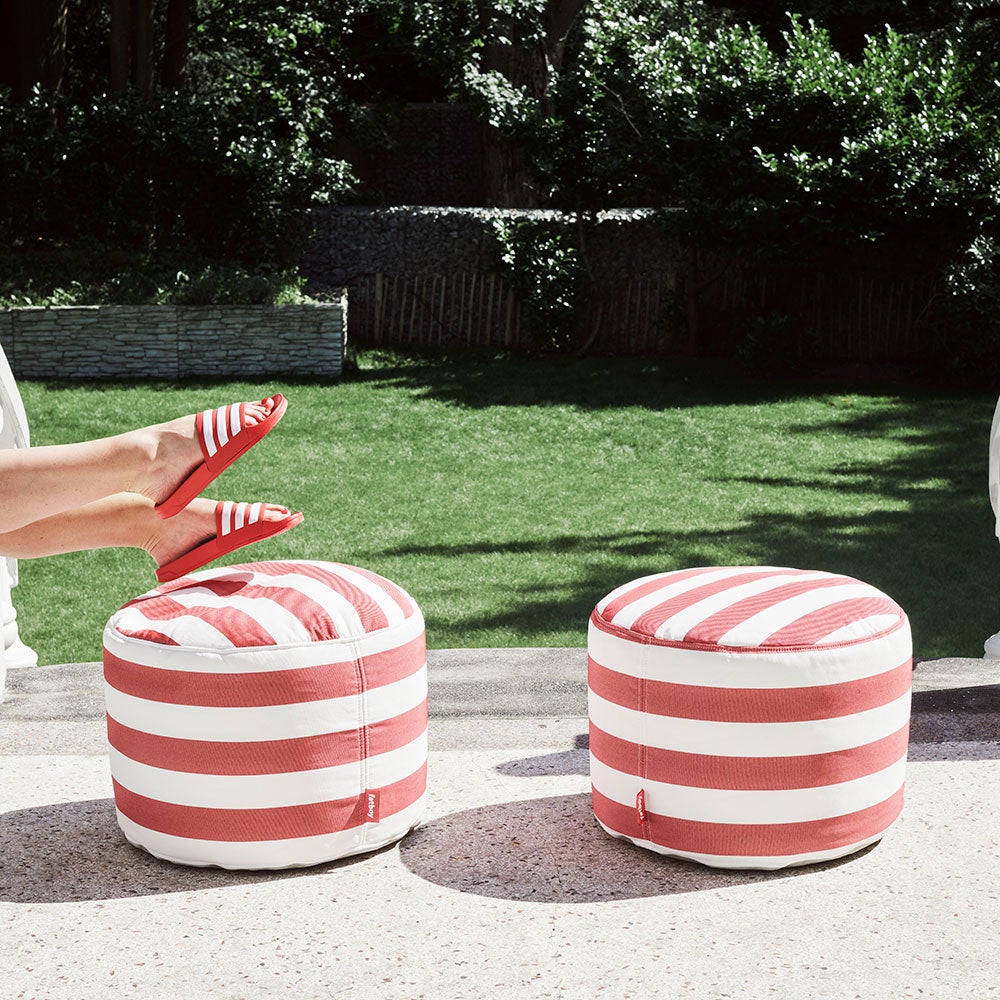 Point outdoor pouf stripe ocean blue