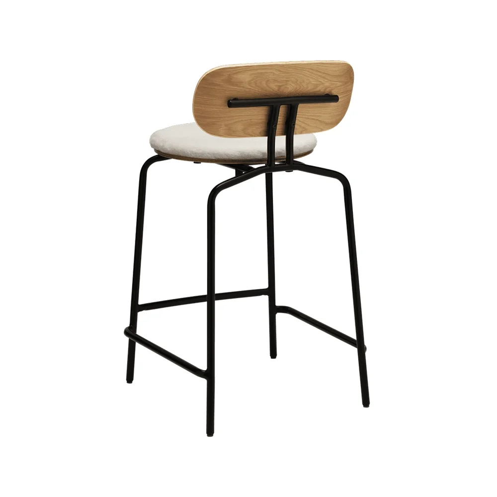 Curious Low Bar Stool Oak/Black Teddy White