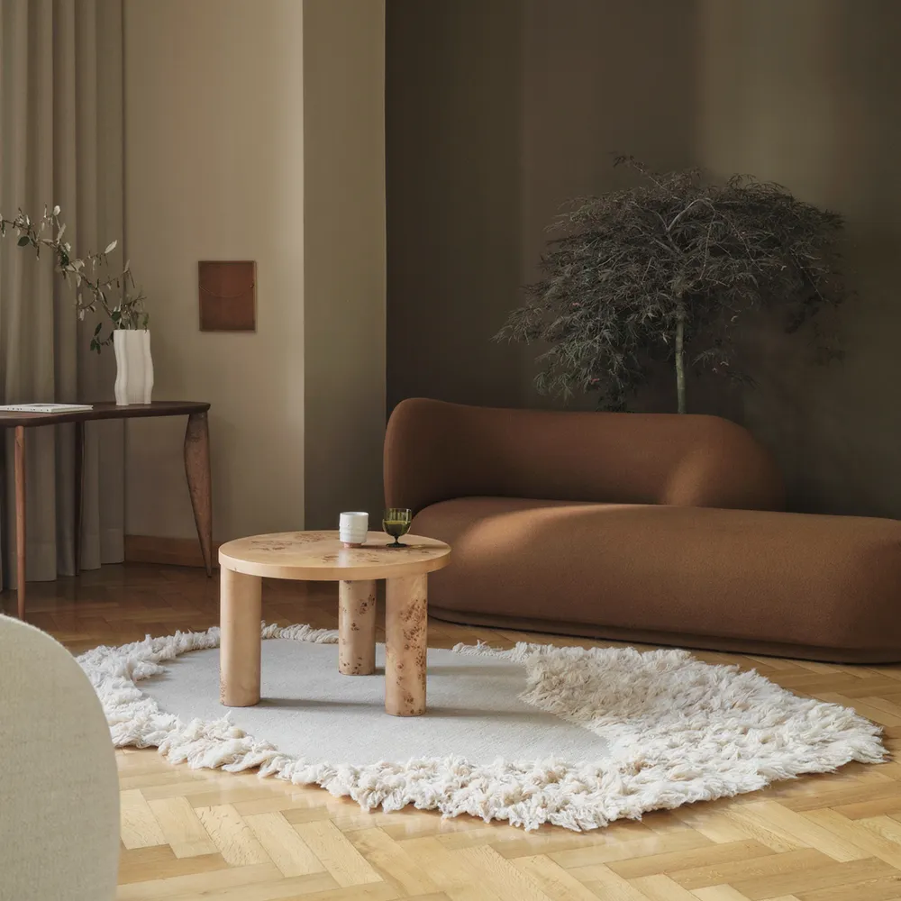 Post Coffee table Ø65 cm - Poplar Burl Veneer