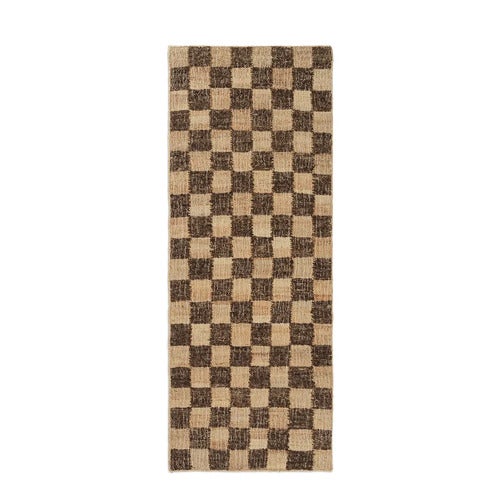 Handwoven Wool Rug Check 70x180 cm Coffee