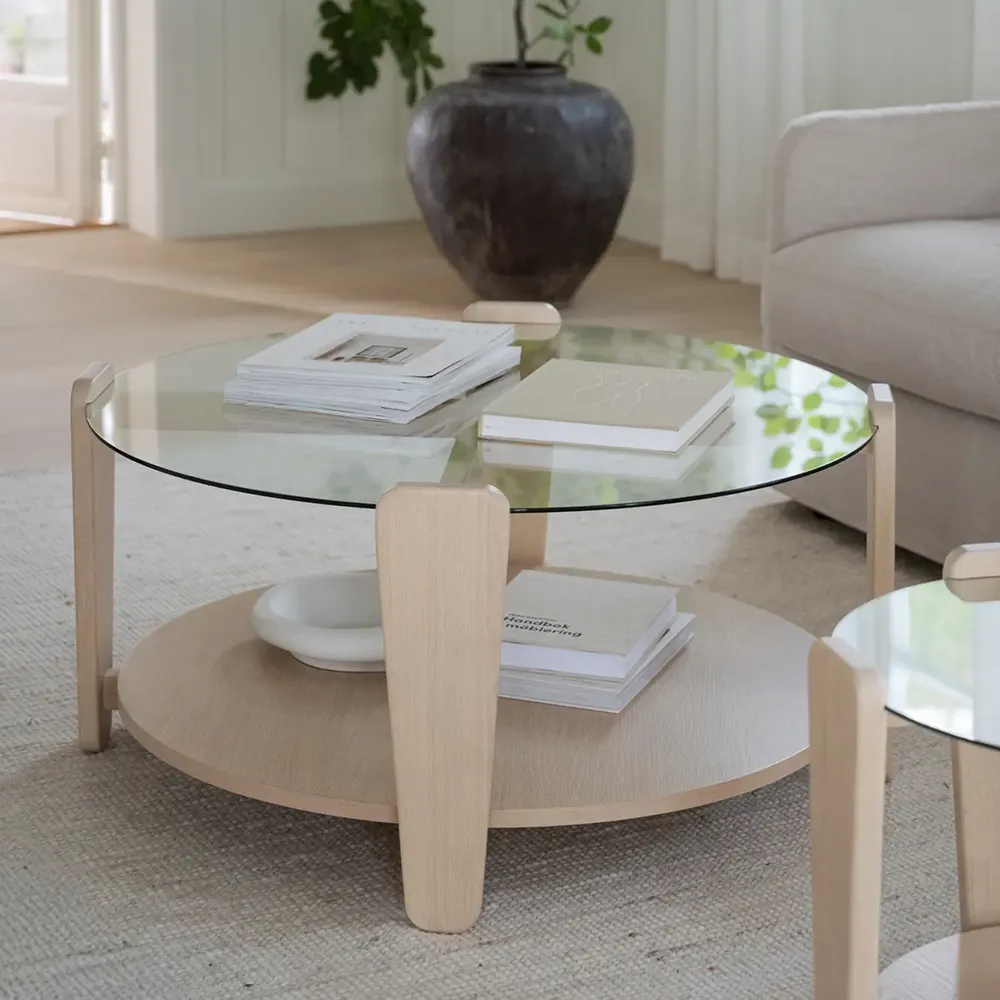 Arran coffee table Ø93 white pigmented oak/glass