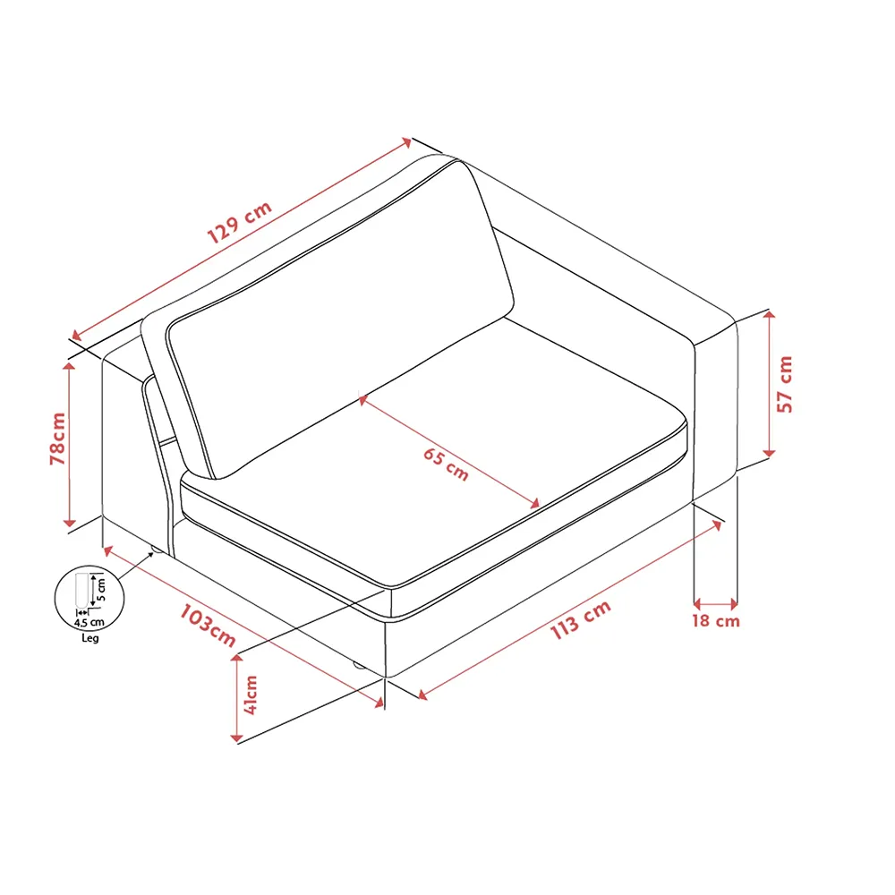 Duncan 1.5-seater armrest right fabric Robin light grey