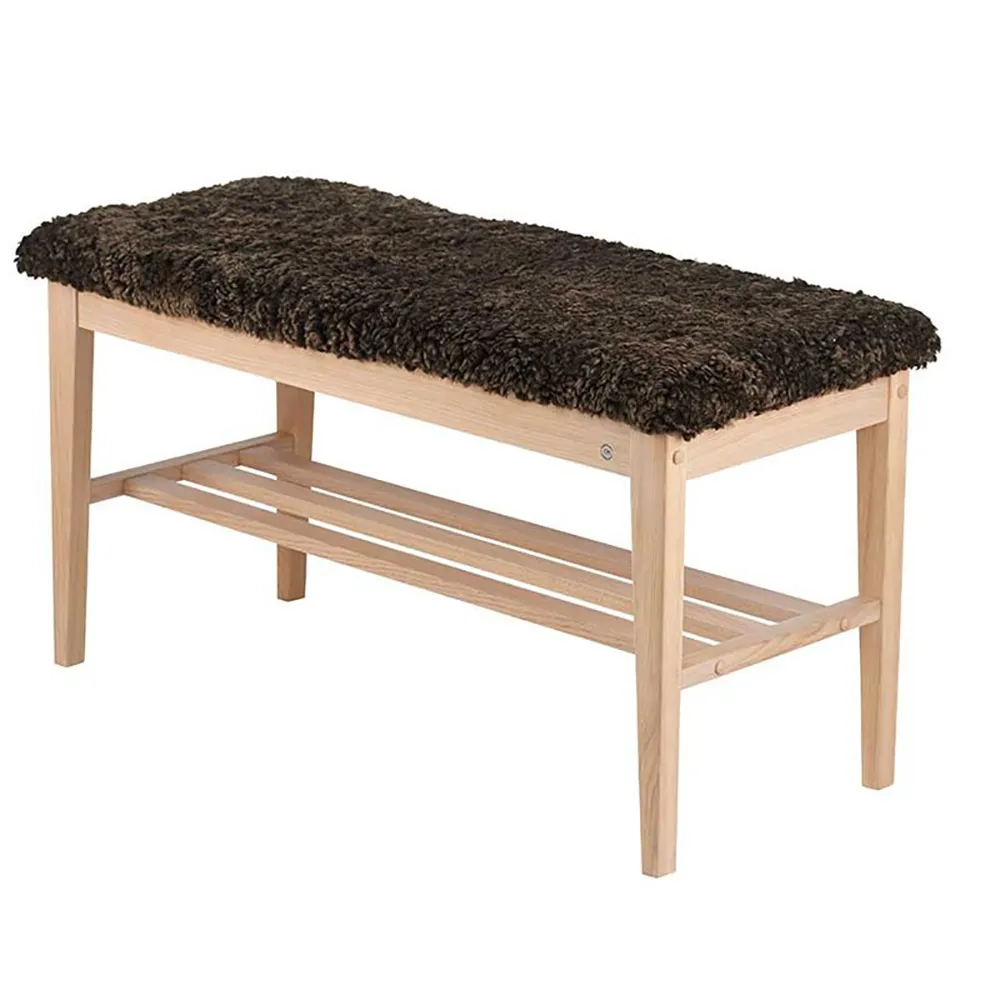 Nadja Bench White oiled Oak/Sheepskin brown