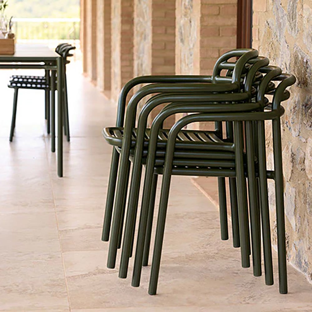 Bliss dining table incl. two chairs with armrests - Dark green aluminium