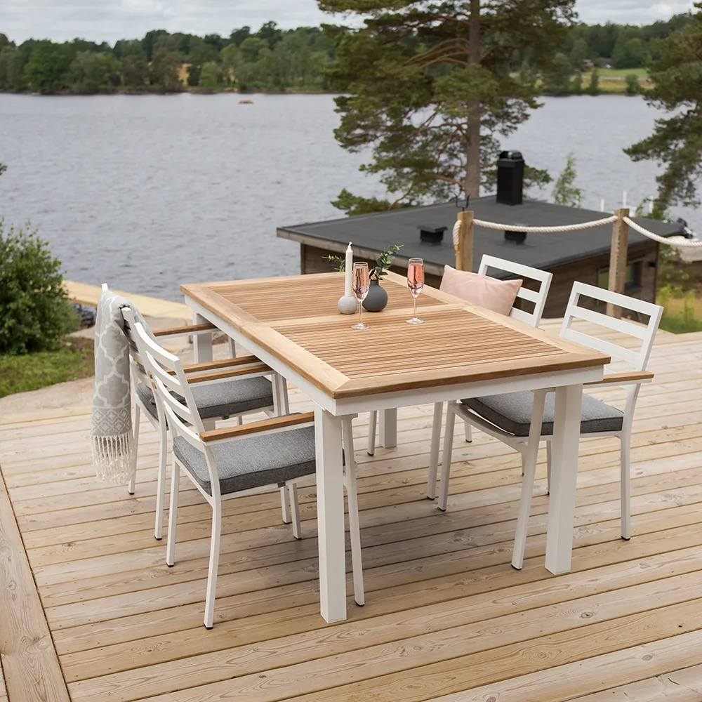 Panama Dining Table 160-240x90 cm White/Teak