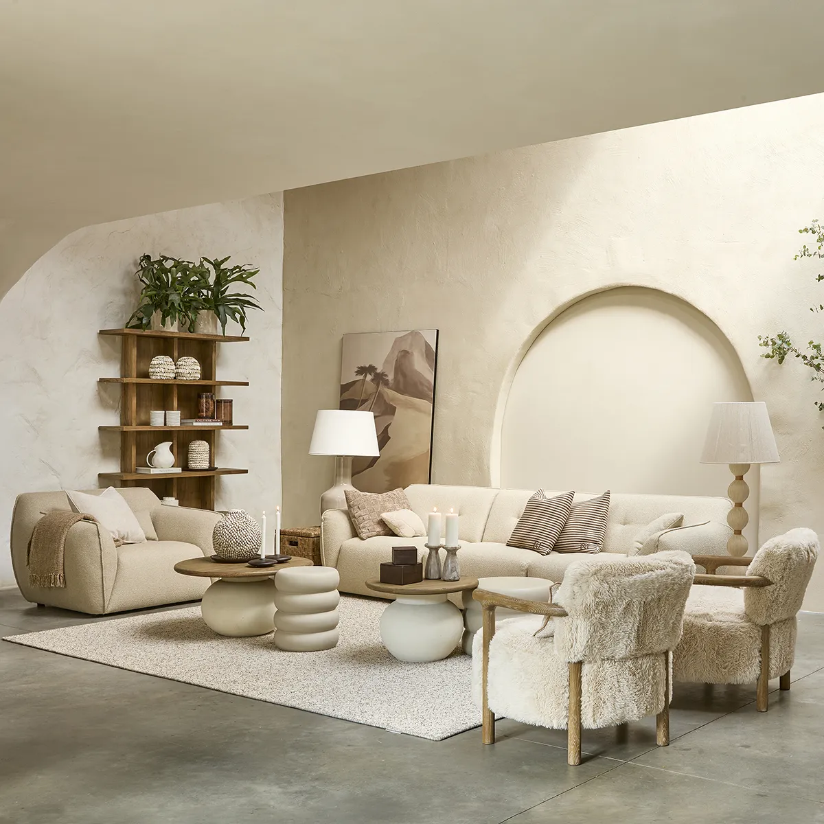 Ash Wood Armchair Glenn Cloud Fur Off White