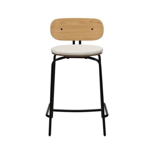 Curious Low Bar Stool Oak/Black Teddy White