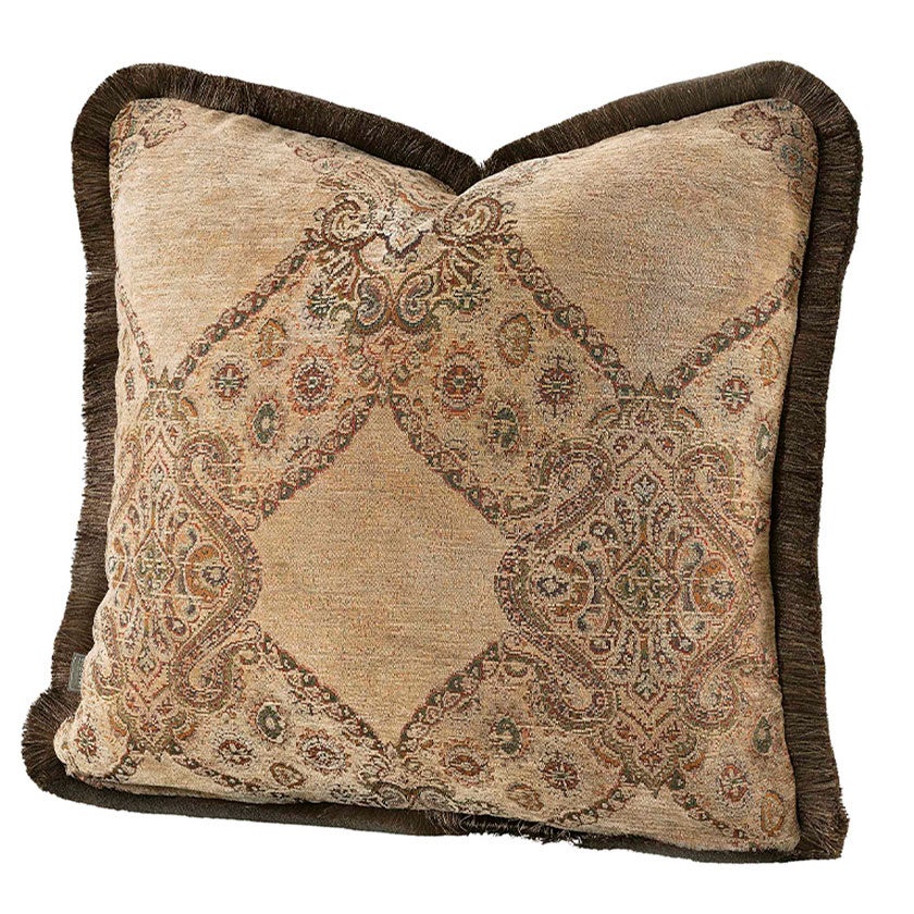 Miralago Paisley Beige Cushion Cover Fringe 50X50