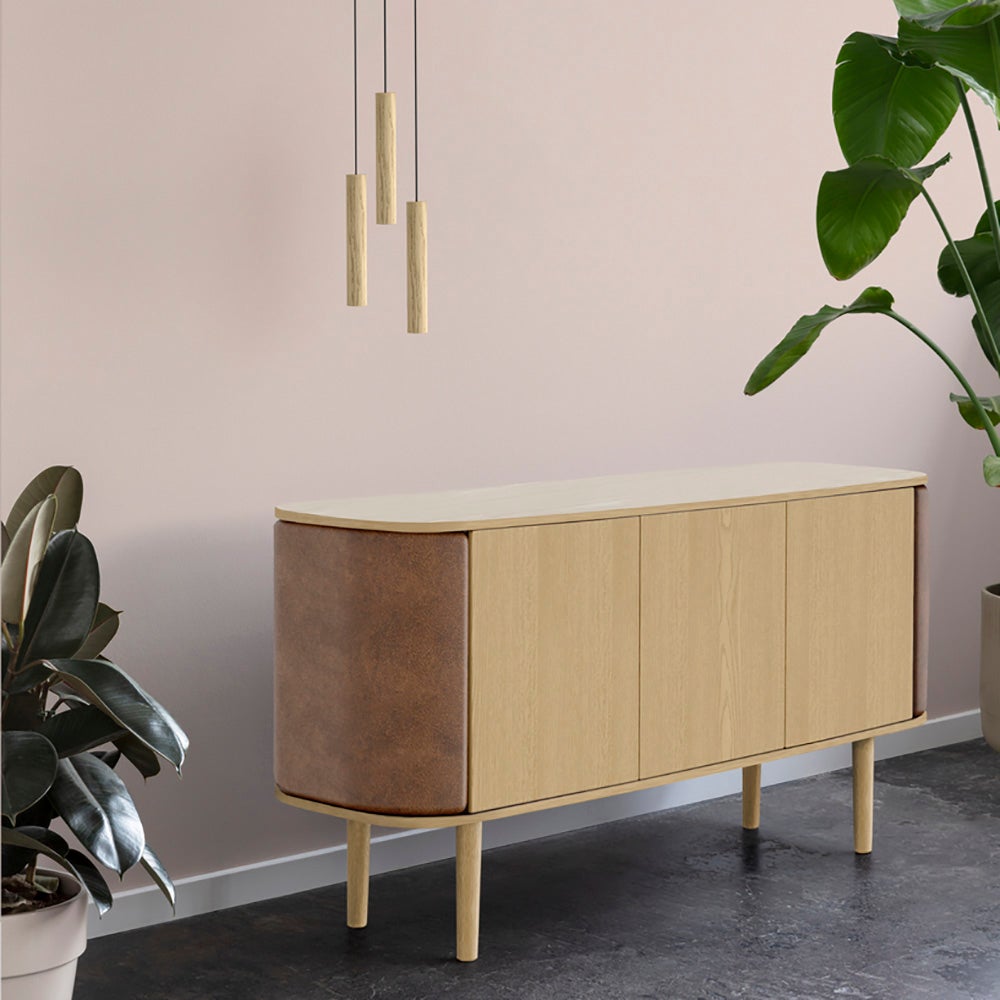 Treasures 3-door cabinet Oak/Brown faux leather