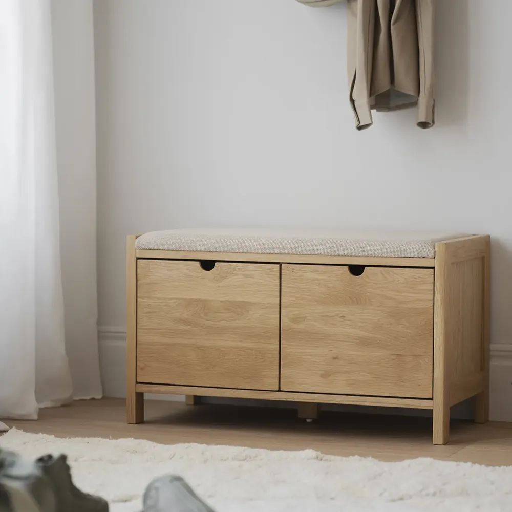 Hillmond storage bench 80 cm oak/beige fabric