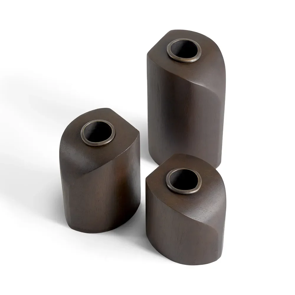 PI candle holders lacquered mahogany