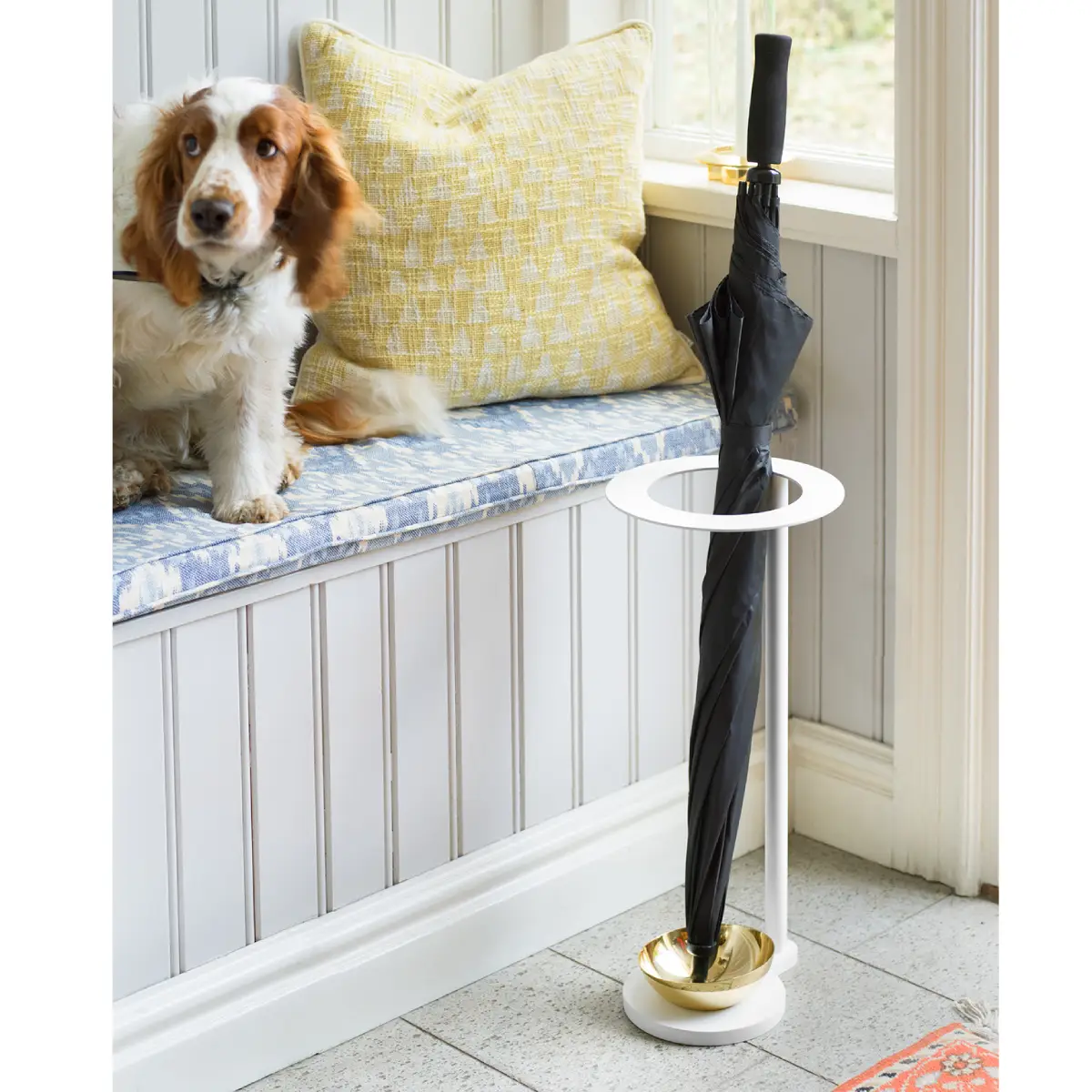 Monokel Umbrella Stand White Stainless Steel, Brass