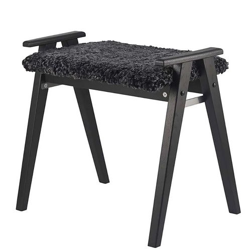Alme Stool Black stained Oak/Sheepskin dark grey